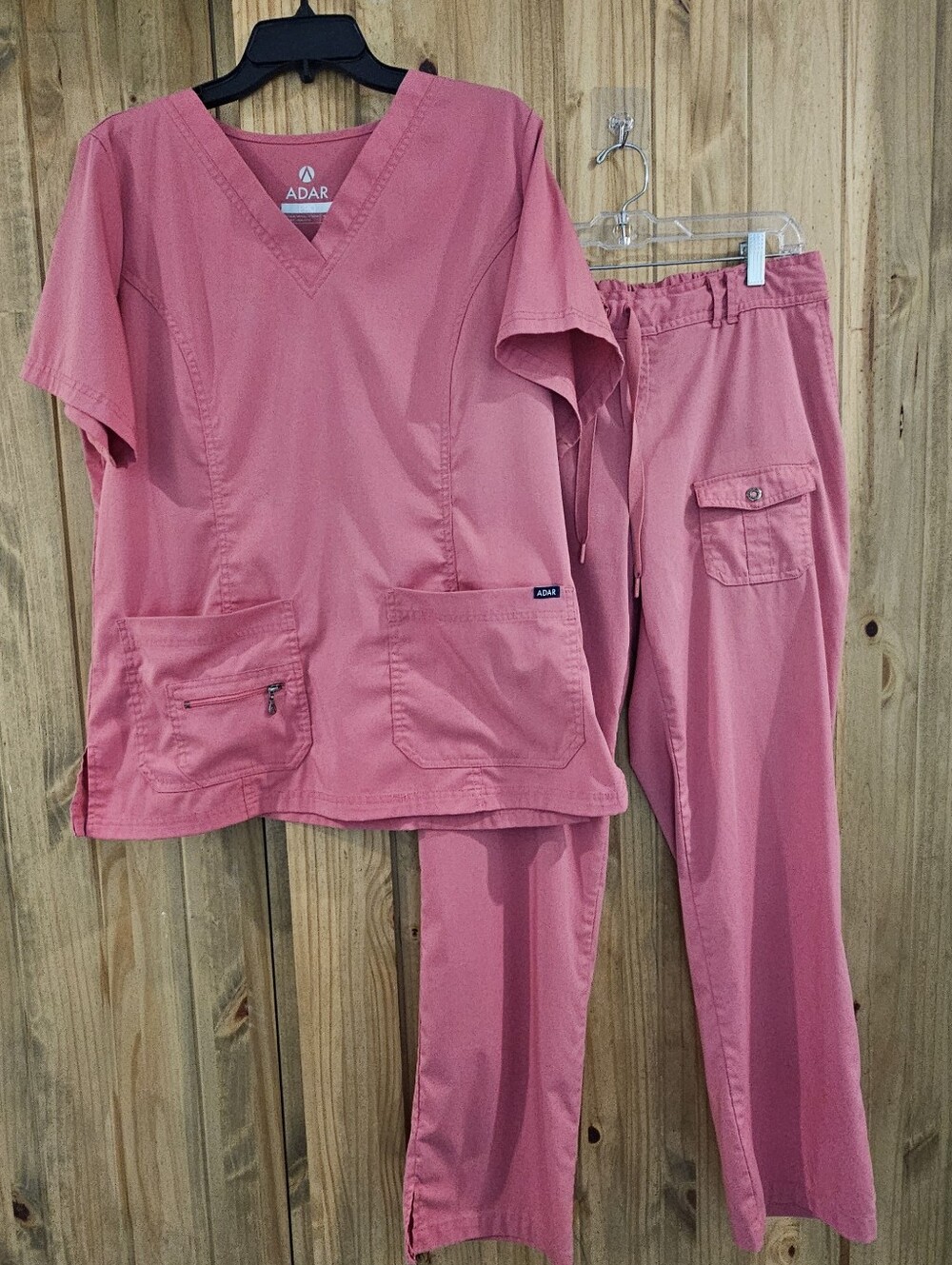 ADAR Medical Scrub Set in Rose Pink Top XL Pant Is L